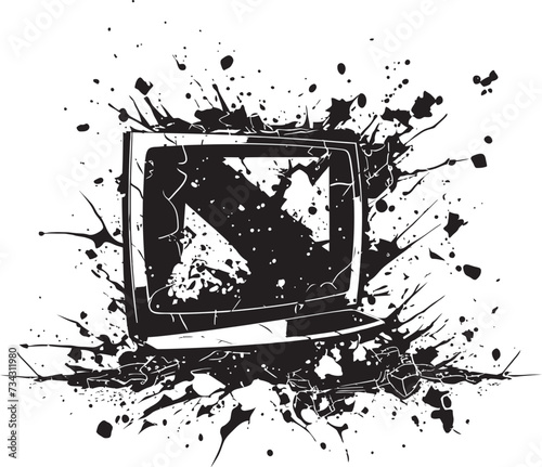Fractured Flatpanel Vector Graphic of Smashed TV in Black Fragmented Flatscreen Black Vector of Shattered TV