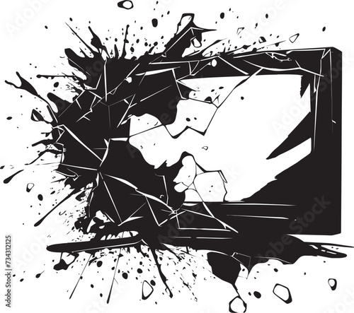 Fragmented Flatscreen Vector Graphic of Shattered Television Set Cracked Console Black Icon of Broken TV Screen
