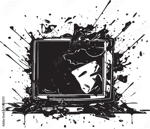 Ruined Reception Vector Graphic of Shattered TV in Black Wrecked Watchbox Black Element of Broken Television Design photo