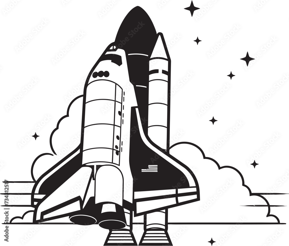 Nebula Navigator Black Icon of Space Rocket Celestial Conqueror Vector Rocket Sketch in Black