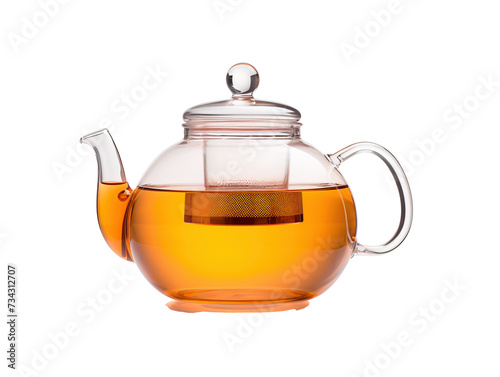 a glass teapot with a tea bag in it