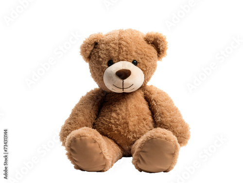 a brown teddy bear sitting on a white background