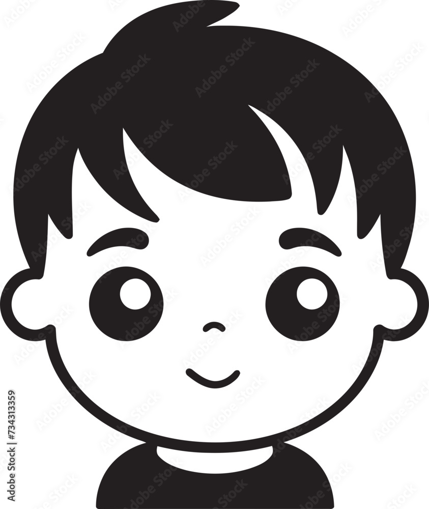 Toddler Tenderness Vector Toddler Face in Black Baby Bliss Black Icon of Childs Face