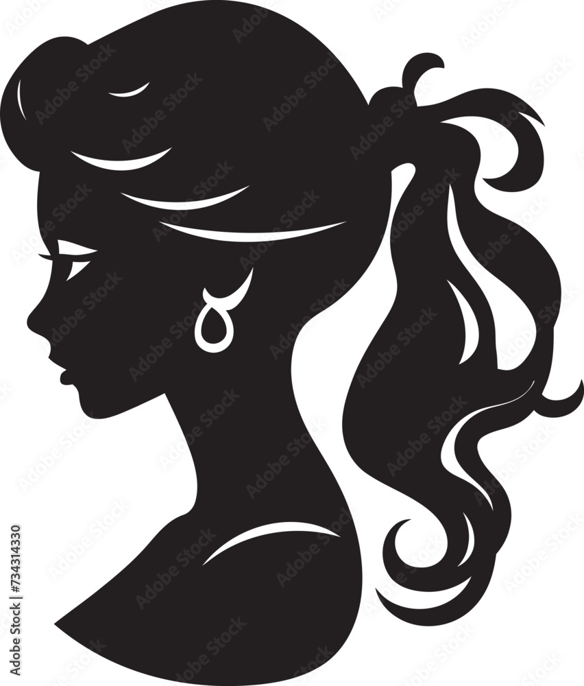 Ethereal Enchantment Black Icon of Womans Face Shadowed Serenity Vector Woman Face in Black