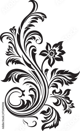Fototapeta Naklejka Na Ścianę i Meble -  Classic Collection Black Icon of Vintage Floral Decorative Element Nostalgic Nature Vector Design of Vintage Florals in Black