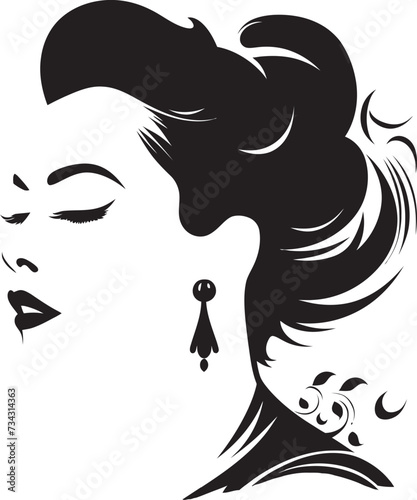 Vintage Vision Black Woman Face Icon Noir Nyx Vector Design of Woman Face in Black