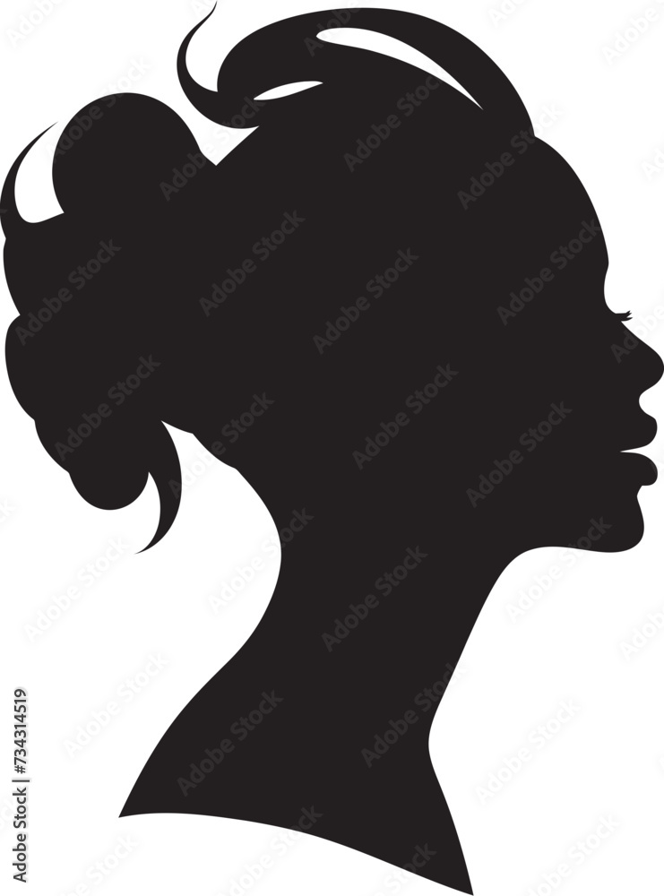 Noir Nymph Vector Design of Woman Face in Black Midnight Mystery Black Icon of Womans Face