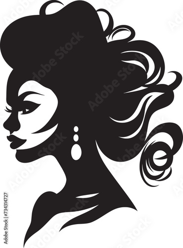 Mystical Maiden Black Icon of Womans Face Charcoal Charm Vector Woman Face in Black
