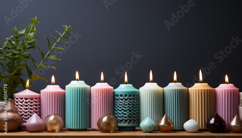 Glowing candles illuminate the dark, symbolizing spirituality and relaxation generated by AI