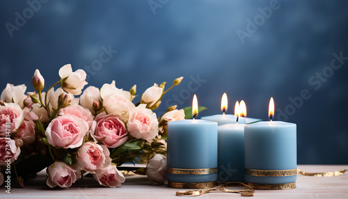 Celebration of love and spirituality  candlelight, flowers, and God beauty generated by AI