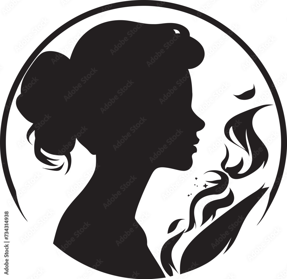 Mystical Maiden Vector Woman Face in Black Charcoal Charm Black Woman Face Icon
