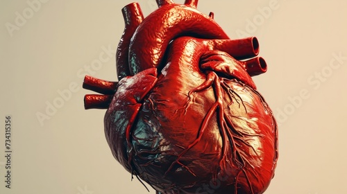human heart, solid color background generative ai photo