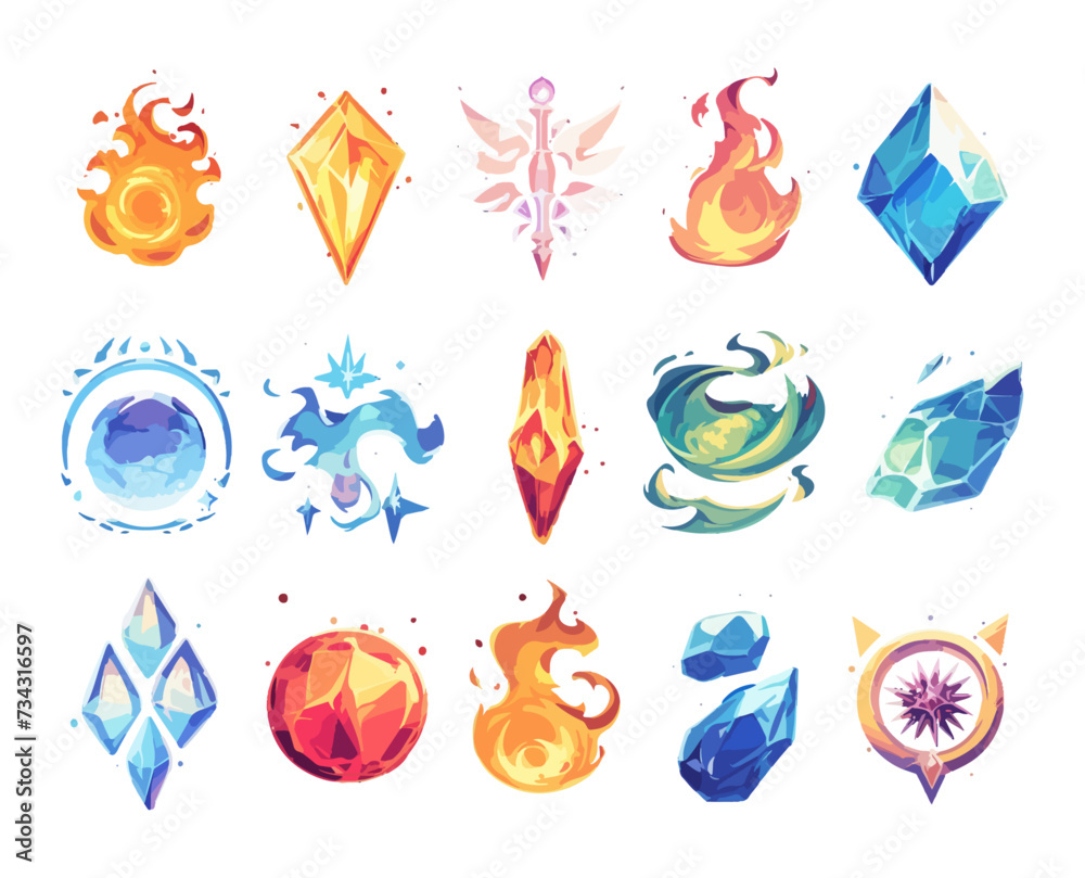 Elemental Magic Icons, Vibrant Fantasy Elements Set