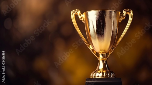 Generative AI : Champion golden trophy for winner background. Success and achievement concept. Sport and cup award theme.