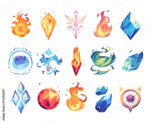 Obraz na płótnie Elemental Magic Icons, Vibrant Fantasy Elements Set w salonie