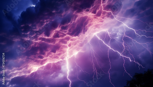 Glowing purple bolt illuminates dark sky, nature electric masterpiece generated by AI