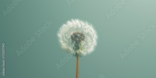 close up of a single dandelion isolated on a turquoise background