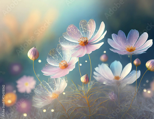 Mothers Day card. Abstract image of Cosmos flowers with transparent petals. © izzzy71