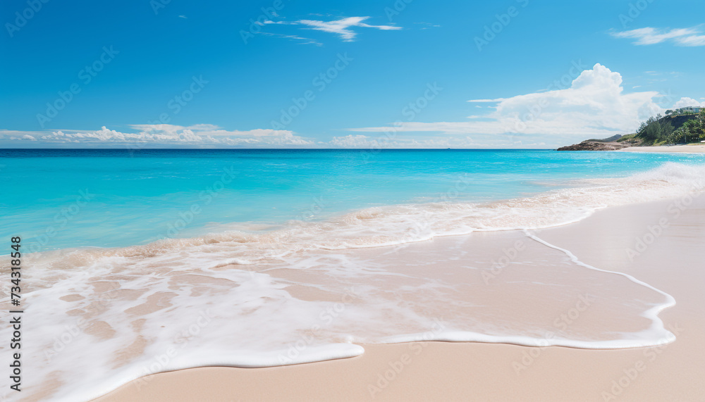 Tropical coastline, turquoise water, bright sky, tranquil paradise generated by AI Tropical coastline, turquoise water, bright sky, tranquil paradise generated by AI