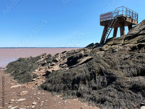 Emergency platform at Hopewell Rocks Provincial Park. Extreme tides in the Bay of Fundy can create emergency situations if visitors aren't prepared. 
