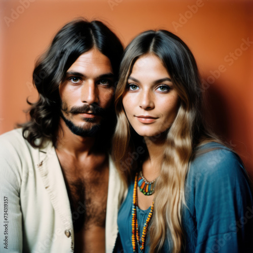 Vintage image of a couple of young hippies