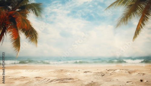 Tropical coastline, palm trees, blue water summer vacation paradise generated by AI