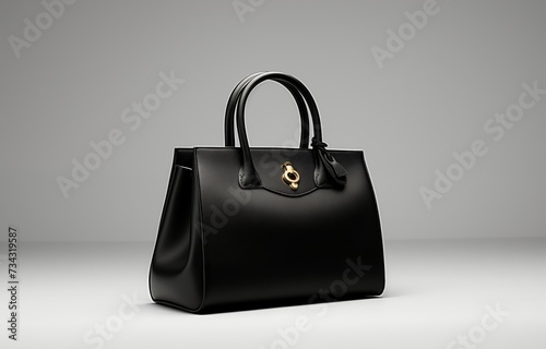 A black handbag with a gold handle, perfect for adding a touch of elegance to any outfit.