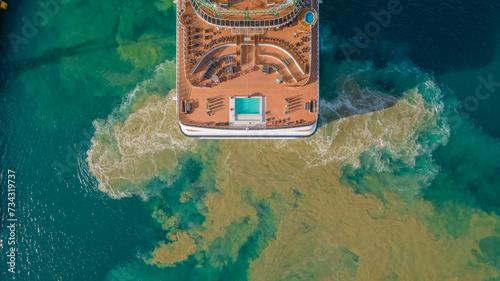Fotografi Cruise Ship propulsion creating disturbance on the seabed and mixing with water