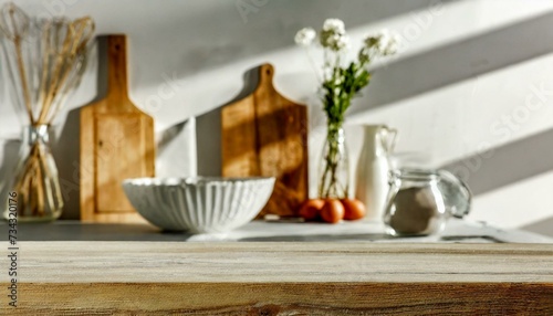 Wallpaper Mural Wooden desk of free space and kitchen interior Torontodigital.ca