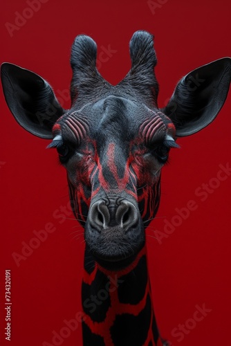 Risograph Printing, a giraffe, abstract, red background © Barbara Taylor