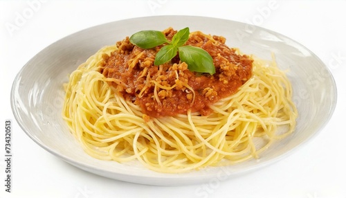 Spaghetti with bolognese sauce isolated on white background