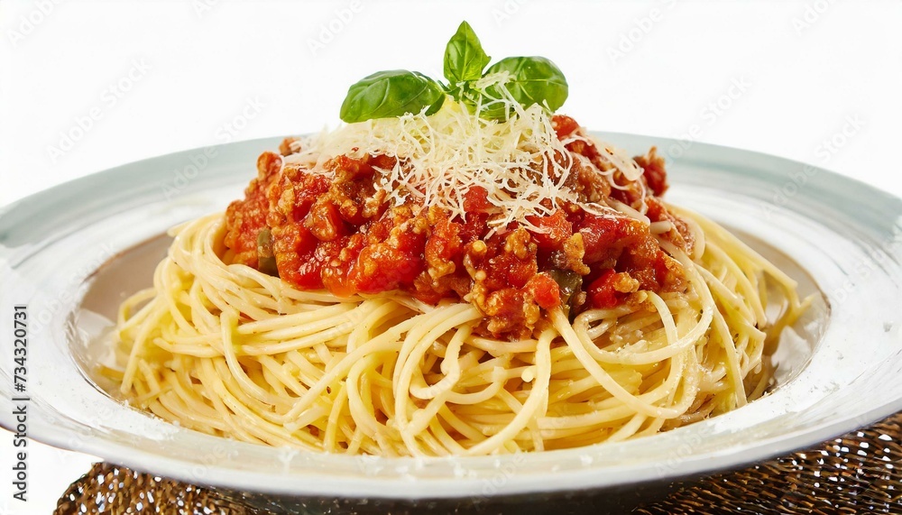 Spaghetti with bolognese sauce isolated on white background	
