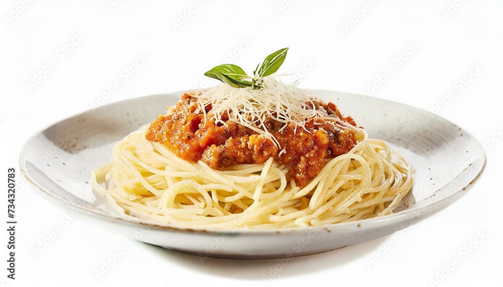 Spaghetti with bolognese sauce isolated on white background Spaghetti with bolognese sauce isolated on white background