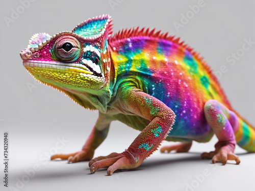 chameleon multicolor Fluorescent Fantasy, cute 3d character - generated by ai