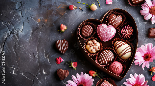 Chocolats de luxe pour la Saint-Valentin dans une boîte cadeau en forme de coeur photo