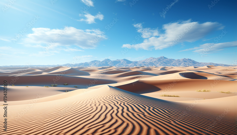Naklejka premium Majestic mountain range, striped sand dunes, tranquil scene, remote beauty generated by AI