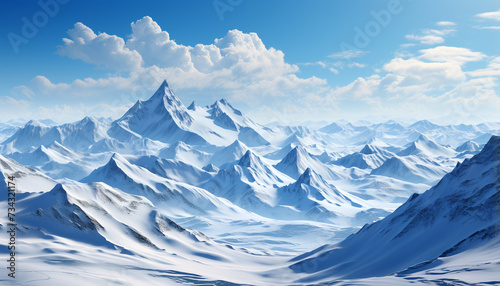Majestic mountain peak, snow covered landscape, tranquil scene, beauty in nature generated by AI