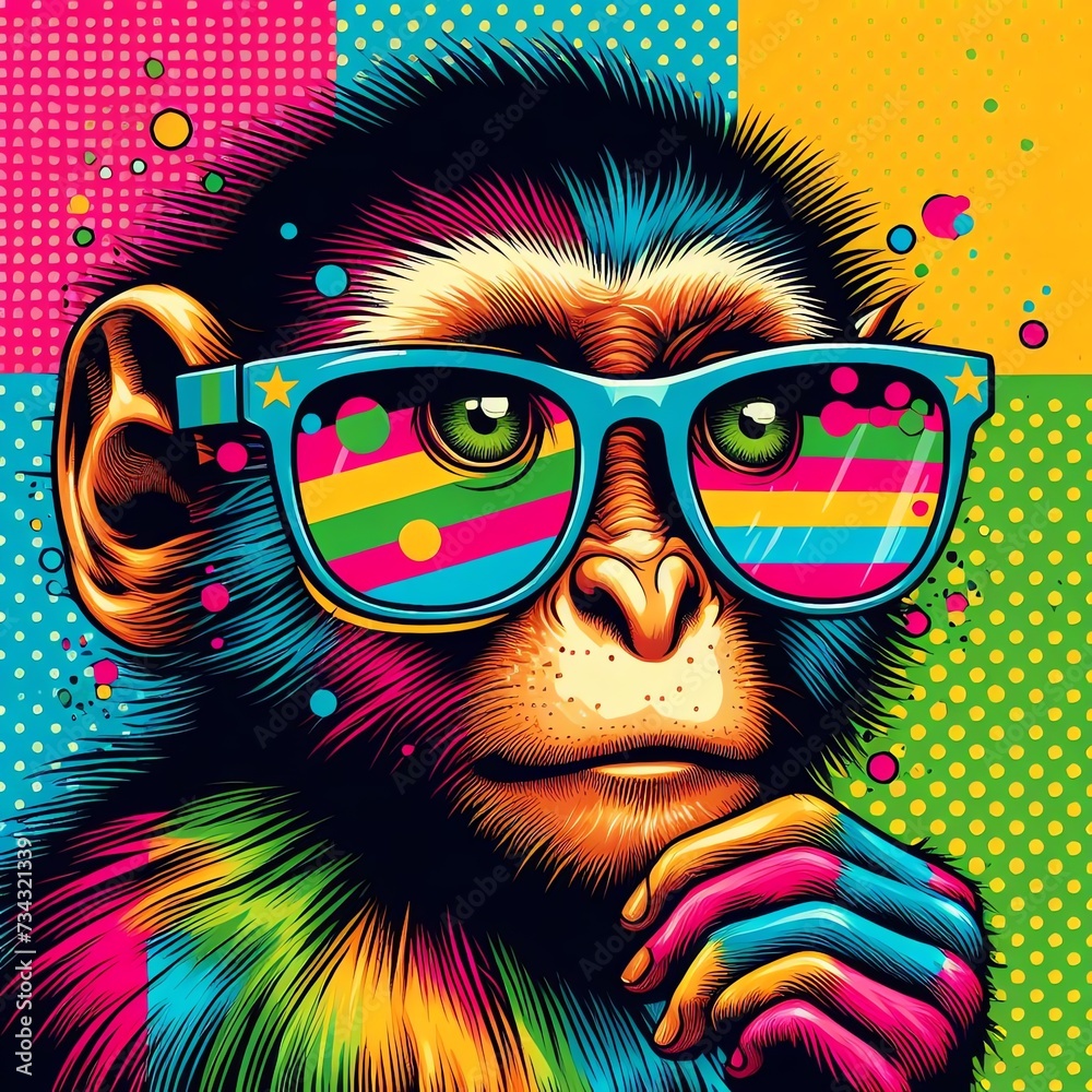 Pop Art Monkey with Colorful Sunglasses