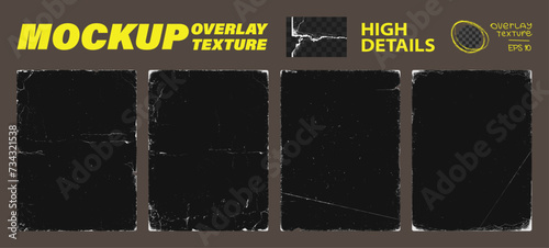Paper realistic texture overlay. The effect of worn paper with traces of antiquity, torn edges, fading, grunge, dust, grainy. Overlay texture stamps for backdrop. Stamps grain. Vector graphic set