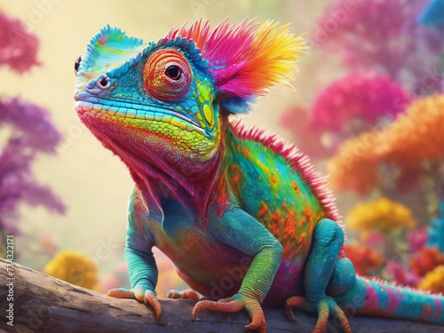 chameleon multicolor Fluorescent Fantasy, cute 3d character - generated by ai