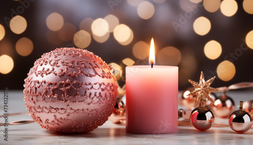 Glowing candle illuminates dark winter night, celebrating Christmas spirit generated by AI