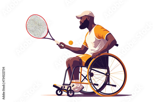 Man in wheelchair playing Tennis isolated vector style