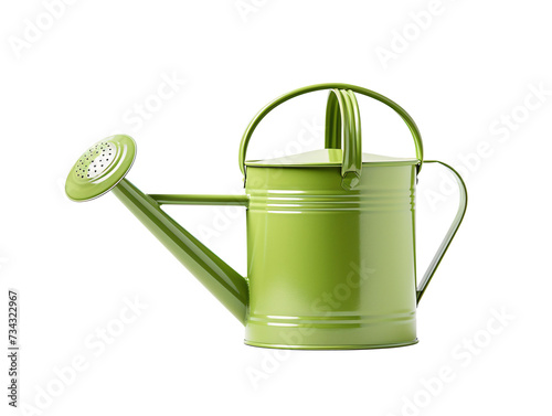 a green watering can with a handle