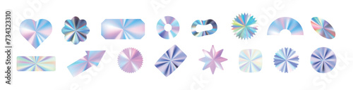 Metallic gradient blending silver, , and pink hues in hologram texture. Flat vector illustration isolated on white background.