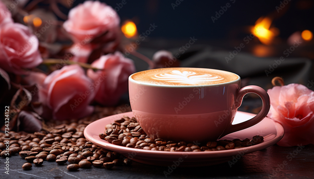 Fresh cappuccino on wooden table, a perfect morning refreshment generated by AI Fresh cappuccino on wooden table, a perfect morning refreshment generated by AI