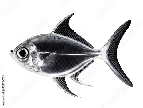 a silver fish with black fins