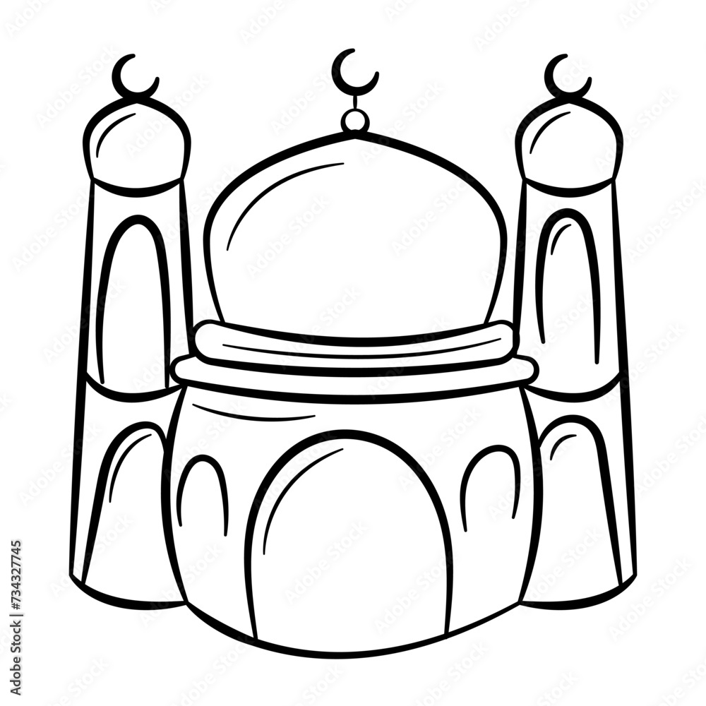 Obraz premium Mosque Hand Drawn Icon. Outline Doodle Islamic Icon Collections
