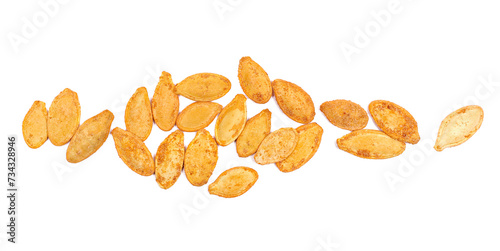  Pile roasted pumpkin seeds with salt isolated on white  photo