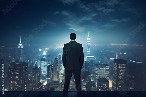 Successful business man looking over cityscape © Kenishirotie