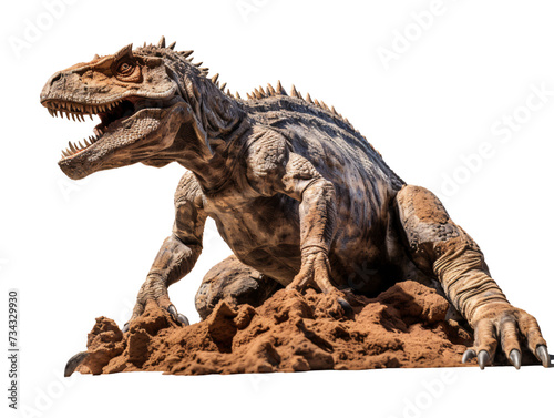a dinosaur on a pile of dirt